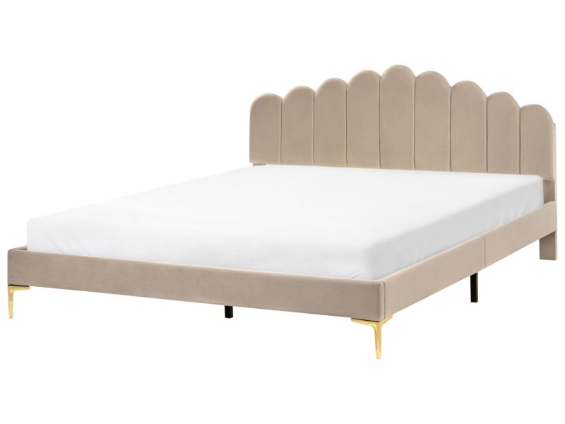 Łóżko Welur Sauvian 180 x 200 cm Beżowoszary 1 szt.