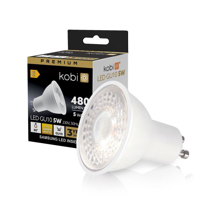Żarówka LED GU10 5W Kobi Premium barwa ciepła 3000K 5szt.