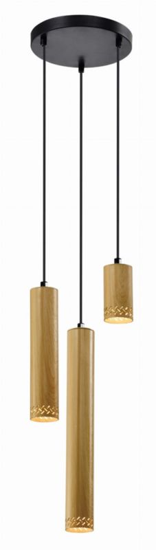 Lampa sufitowa wisząca Candellux Tubo czarna-jasne drewno wym: 110 x 22 x 22 cm 3xGU10 x 25W 1 szt.