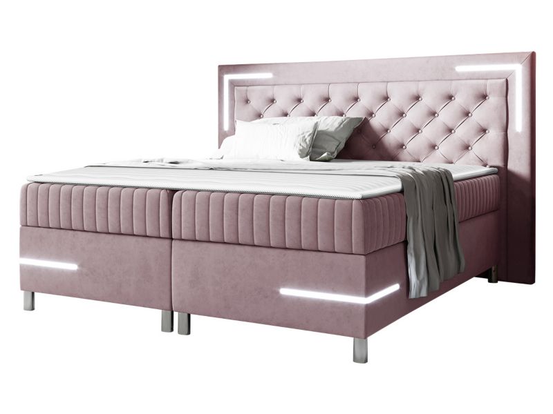 Łóżko kontynentalne MIRJAN 24 Tenosi 5 LED 160x200 pudrowy róż 1 szt.