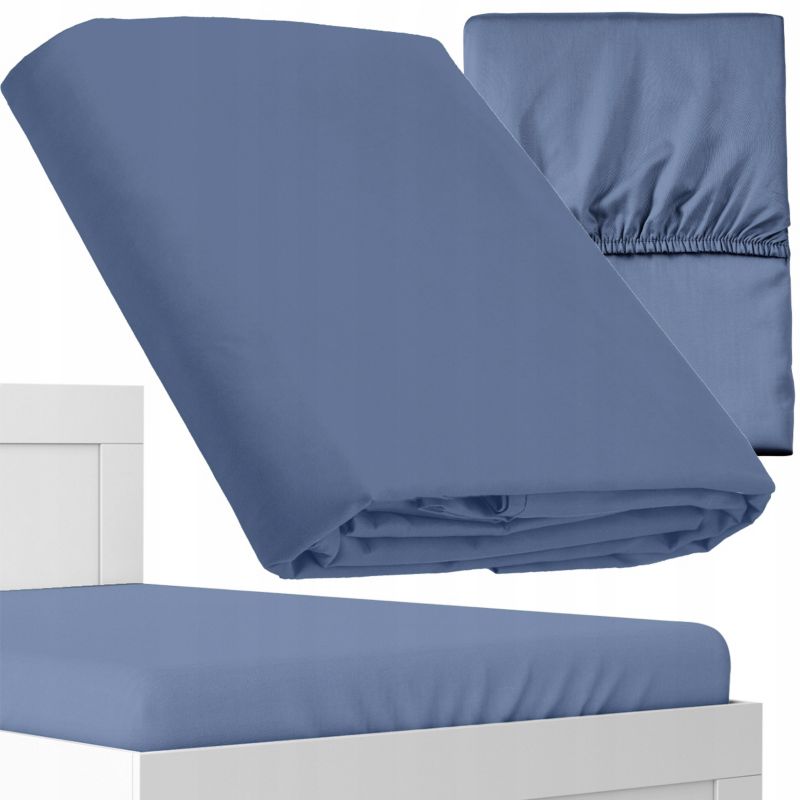 Prześcieradło z gumką Detexpol 160x200cm satynowe mikrofibra niebieskie 1 szt.