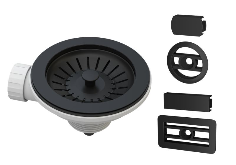 Przelew Prostokątny Okrągły Granitan Czarny Zestaw Gardziel Syfon Do Zlewozmywaka 1 szt.