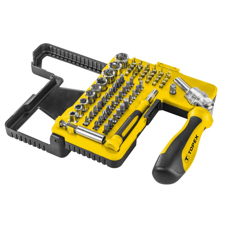 Końcówki wkrętakowe i nasadki z uchwytem TOPEX 68 elementów uporządkowanych w plastikowym opakowaniu 1 kpl.