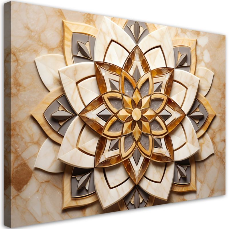 Obraz do salonu nowoczesny Feeby Kwiaty mandala Efekt 3D Beżowy 90x60cm 1szt