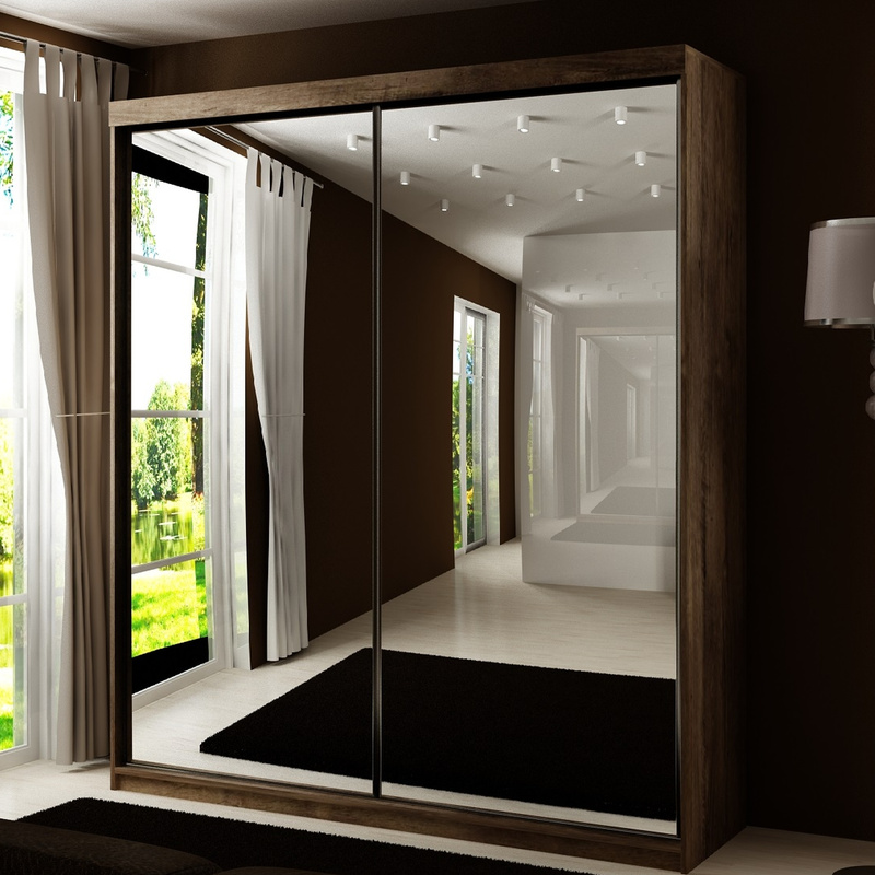 Dwudrzwiowa szafa przesuwna z lustrem 150 cm TARO jesion ciemny