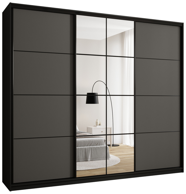 Grafit szafa przesuwna z lustrem i drążkami 280 cm EDGE MAX