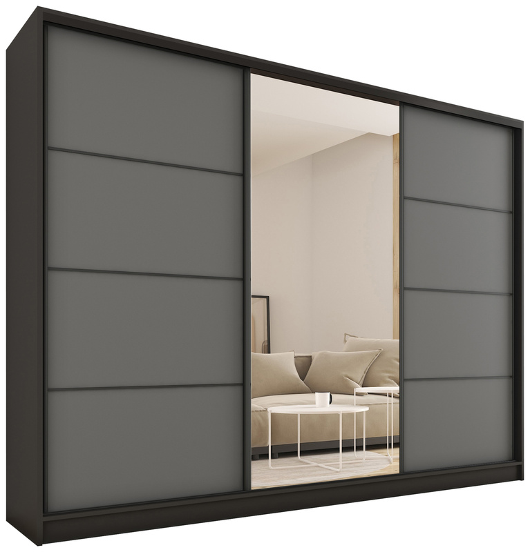 Duża szafa przesuwna z lustrem 280 cm LOFT MAX grafit