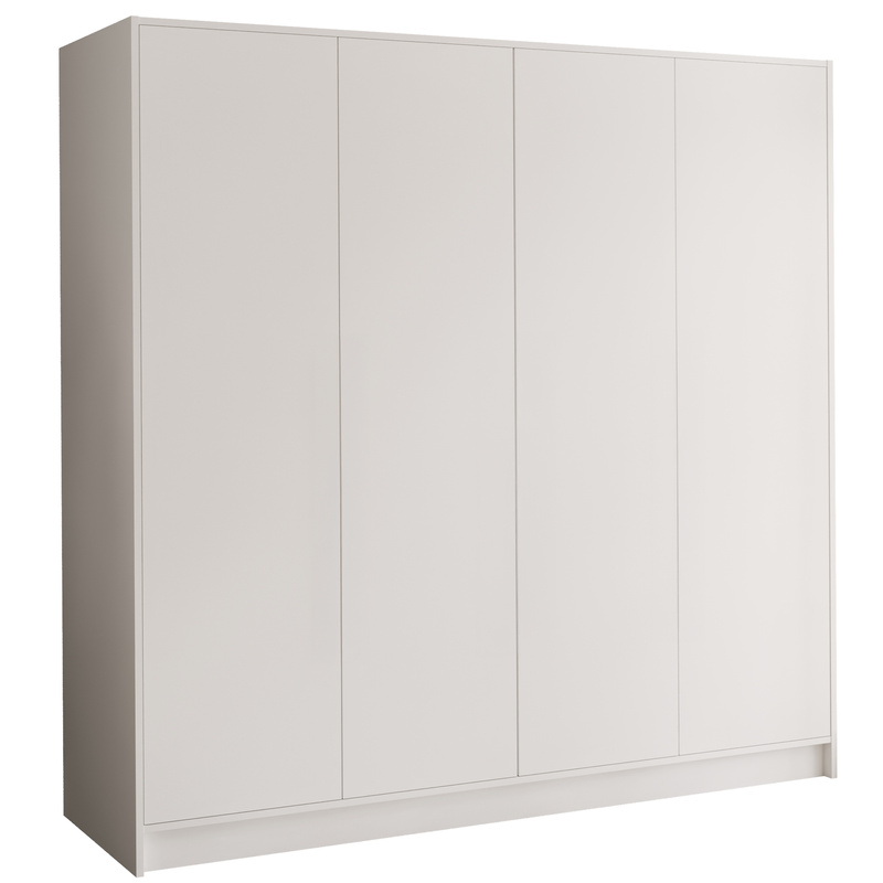 Biała szafa uchylna 200 cm z półkami i drążkiem GARIO czterodrzwiowa