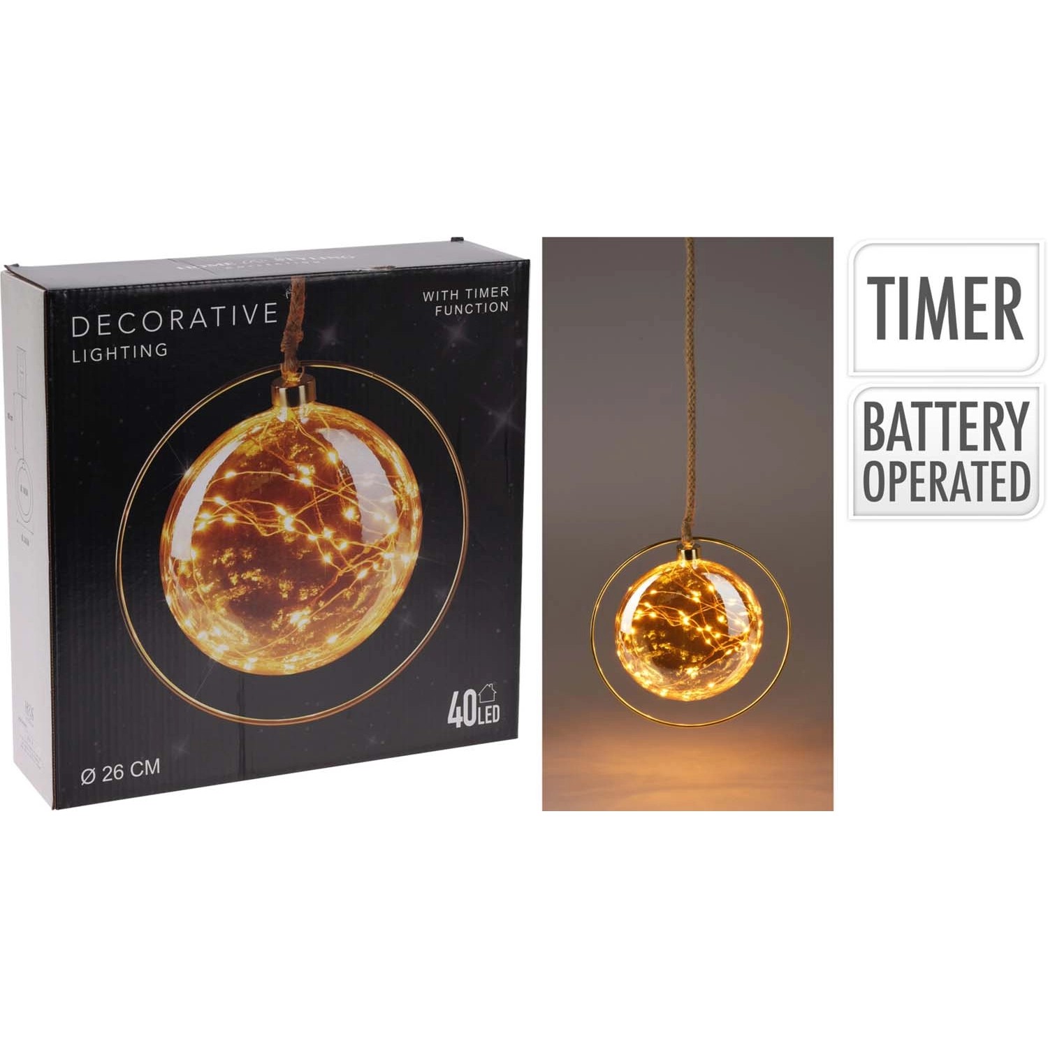 Dekoracja wisząca Kula 40 LED śr. 18 cm timer