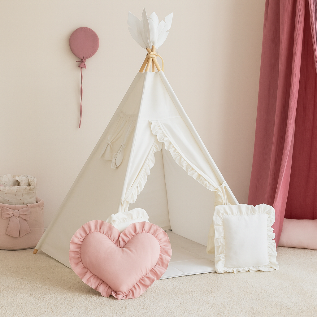 Namiot tipi biały wigwam z matą i falbankami BR
