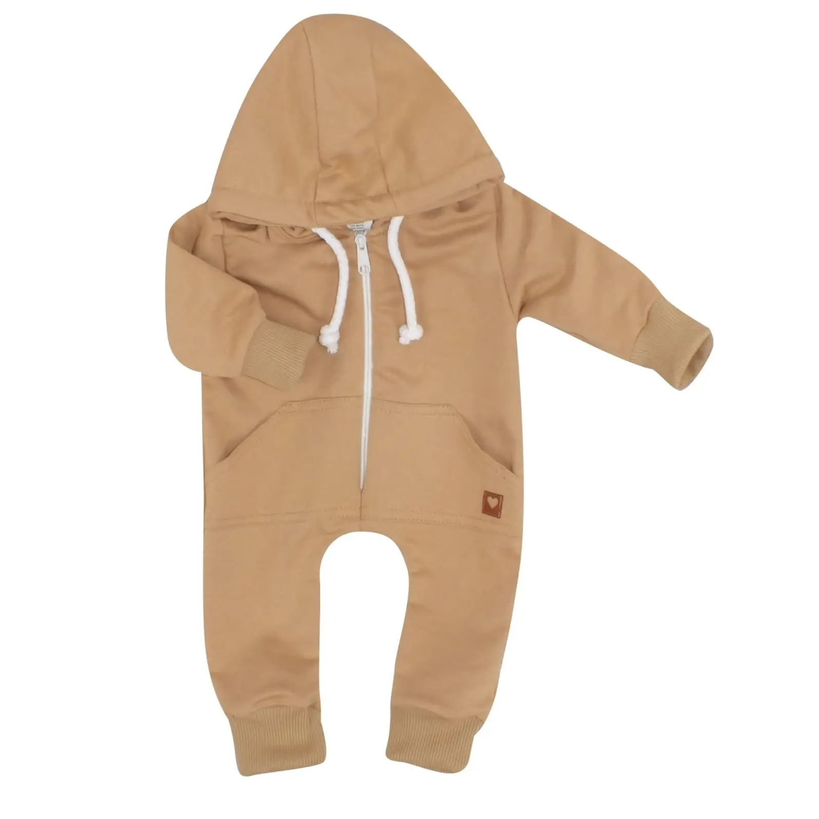 KOMBINEZON Z KAPTUREM PAJAC WYGODNY BAWEŁNIANY PIASKOWY BEŻ ZZ - 74