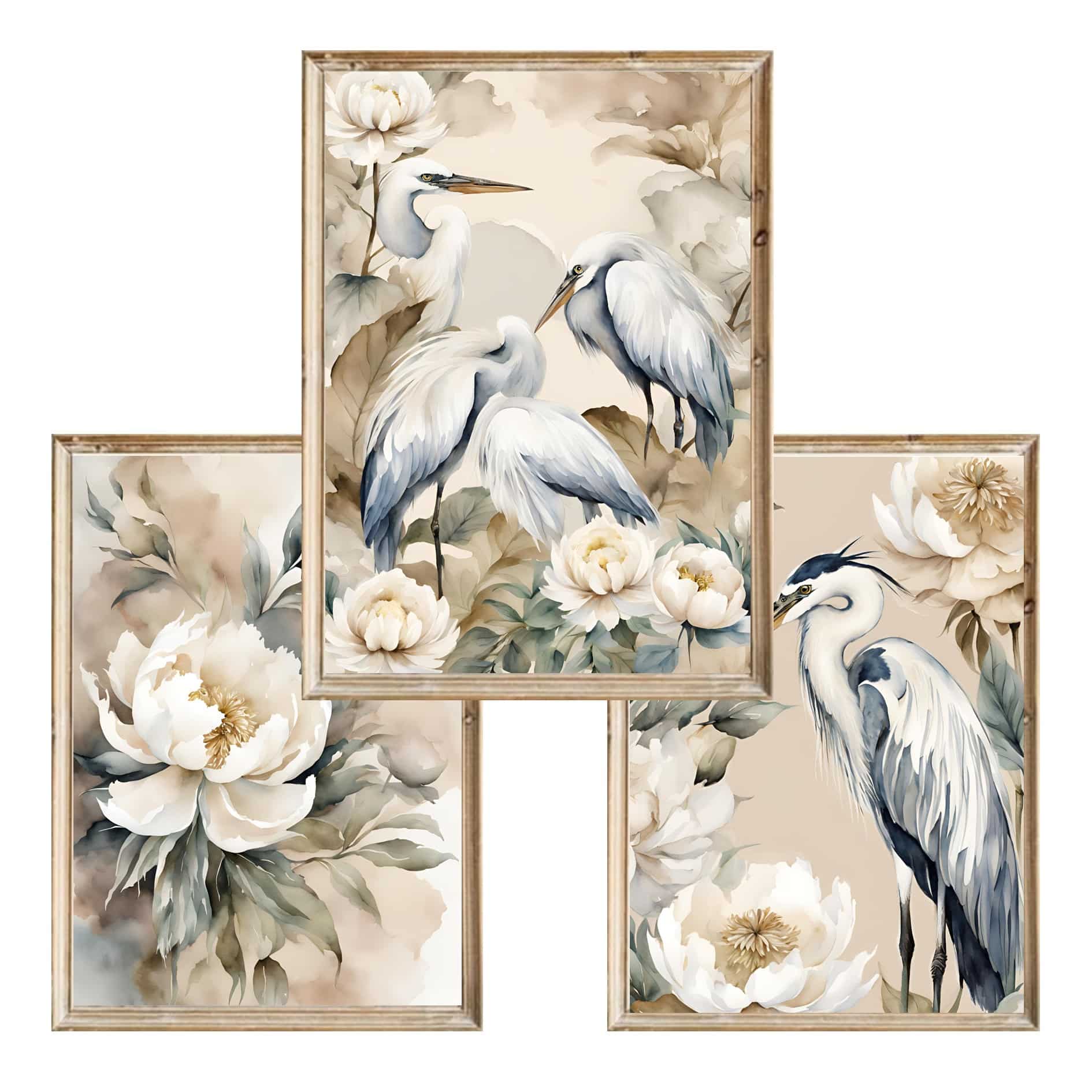 Zestaw trzech plakatów dla dzieci Heron and Peonies - A4