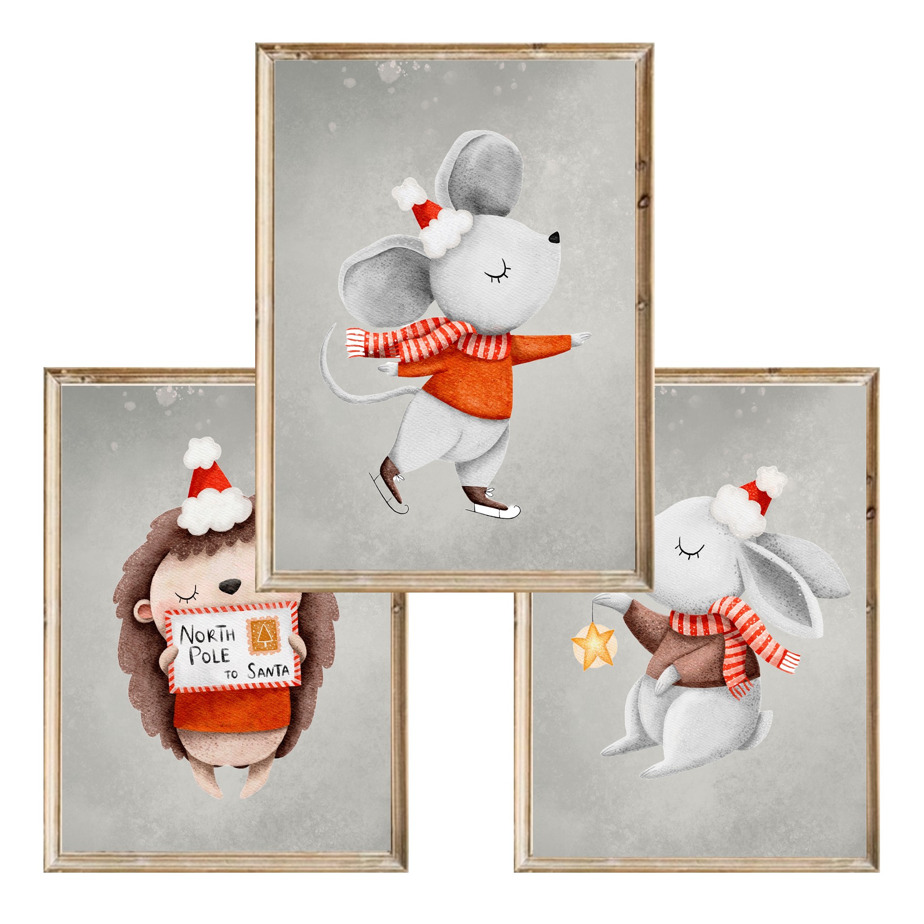 Zestaw trzech świątecznych plakatów Świąteczne Zwierzątka - A4