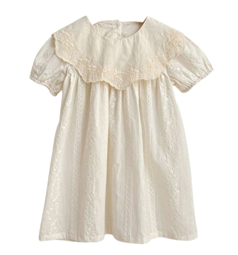 Sukienka bawełniana ecru haftowana krótki rękaw NS