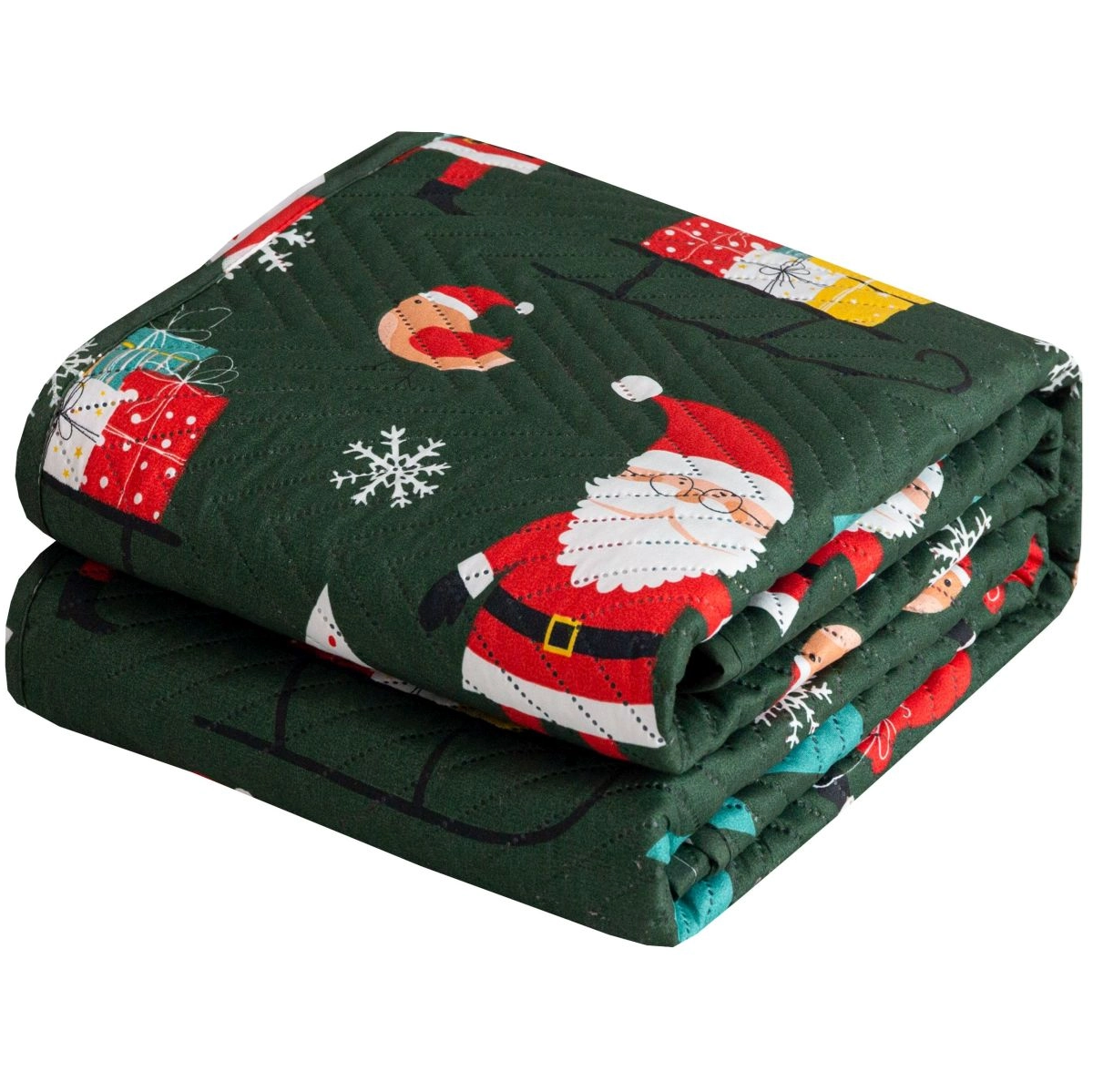 Świąteczna narzuta pikowana zielona w Mikołaje NLW-17 mar - 200x220 cm