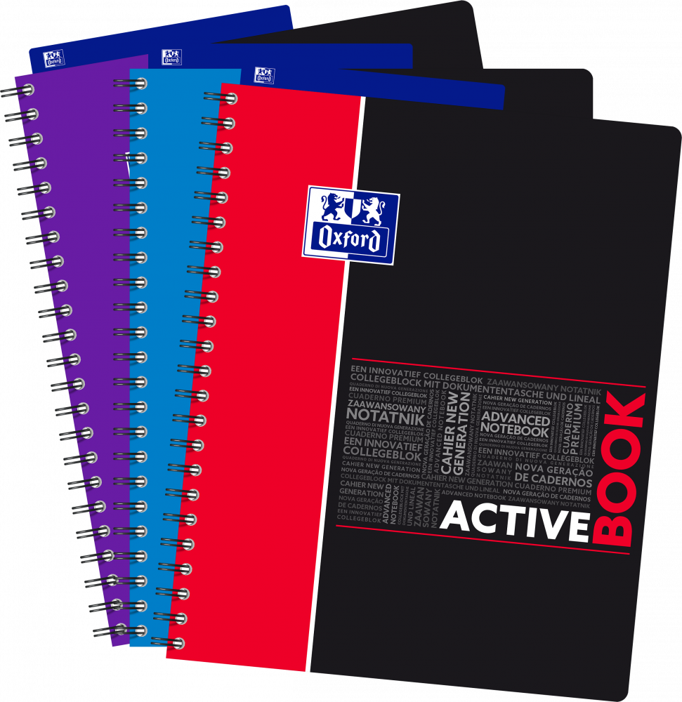 3x Kołonotatnik Oxford Student ActiveBook, A4+, w kratkę, 80 kartek, okładka PP, mix wzorów