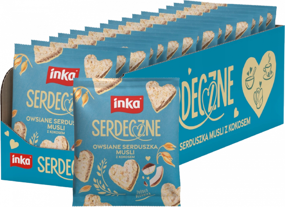 15x Ciasteczka owsiane serduszka musli Inka, z kokosem, 50g