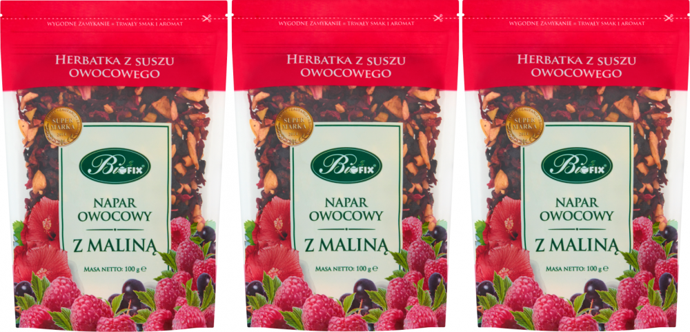 3x herbata owocowa z suszu BiFix, malina, 100g