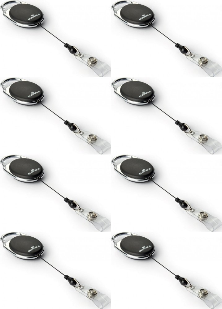 8x Mechanizm ściągający Style, metalowe zapięcie - klip, linka 80cm, 10 sztuk, czarny