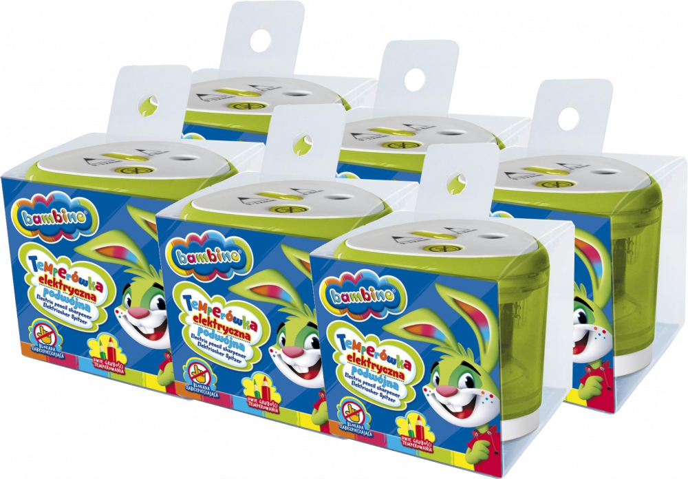 6x Temperówka elektryczna Bambino Zwierzaki Uczniaki, 2 otwory, zielony