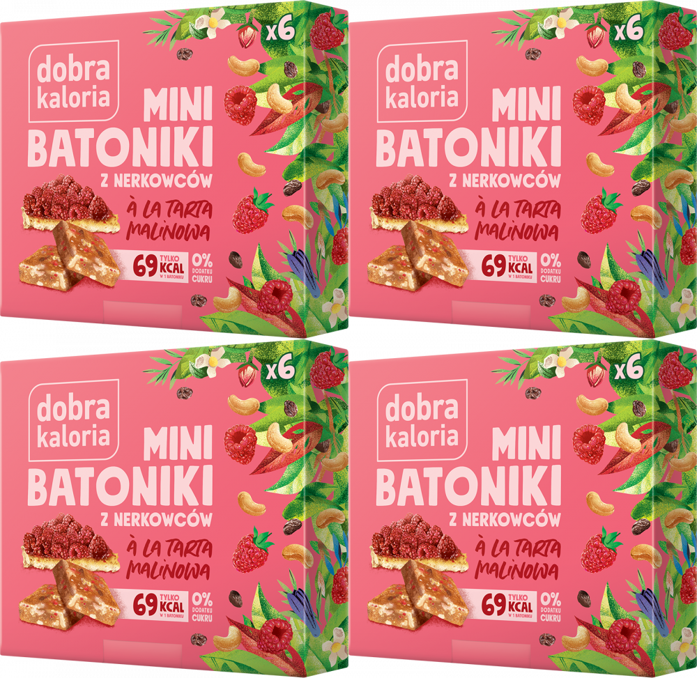 4x Mini batoniki z nerkowców a'la tarta malinowa, Dobra Kaloria, 6 sztuk, 102g