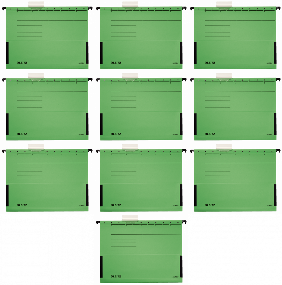10x Teczka zawieszkowa kartonowa z rozciągliwymi bokami Leitz Alpha, A4, 348x260mm, 275g/m2, zielony