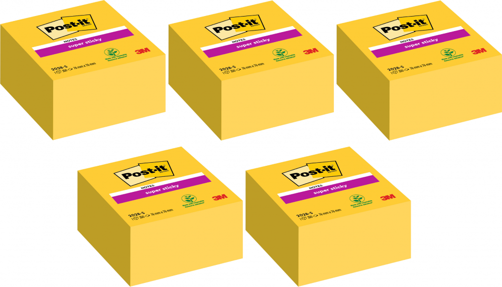 5x Notes samoprzylepny Post-it Super Sticky, 76x76mm, 350 karteczek, żółty, neonowy
