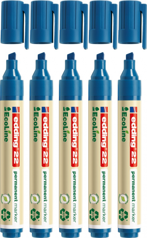 5x Marker permanentny edding 22 EcoLine, ścięta, 1-5mm, niebieski