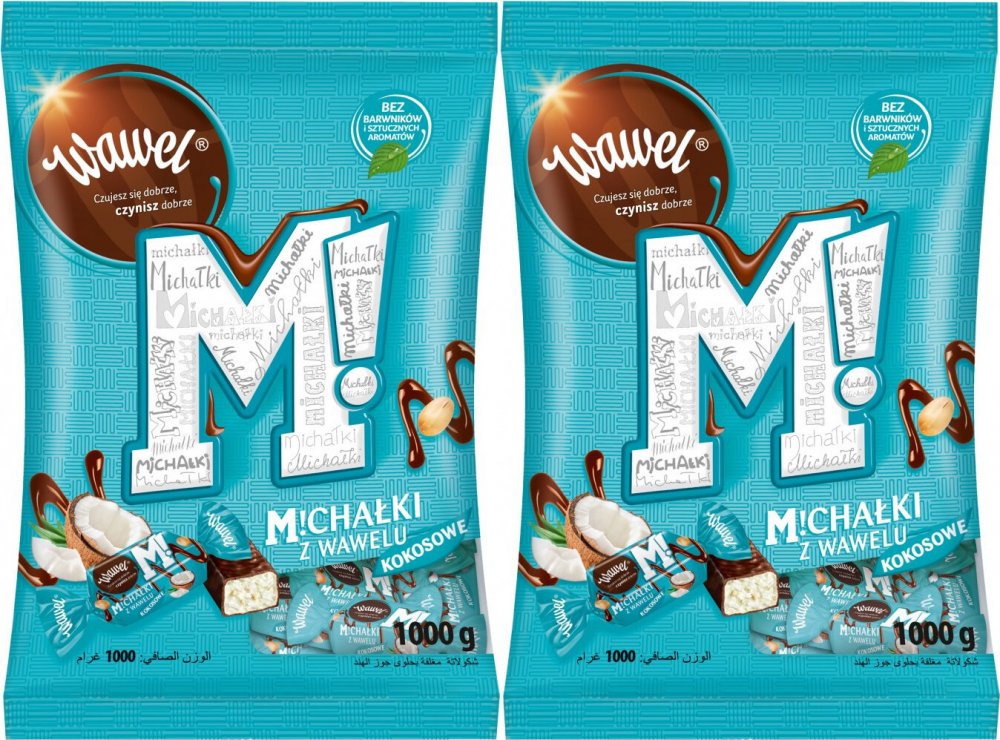 2x Cukierki Michałki Wawel, kokosowy w deserowej czekoladzie, 1kg