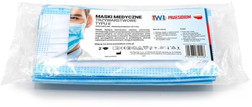 Maska jednorazowa Praesidium, Typ II, 3-warstwowa, 2 sztuki