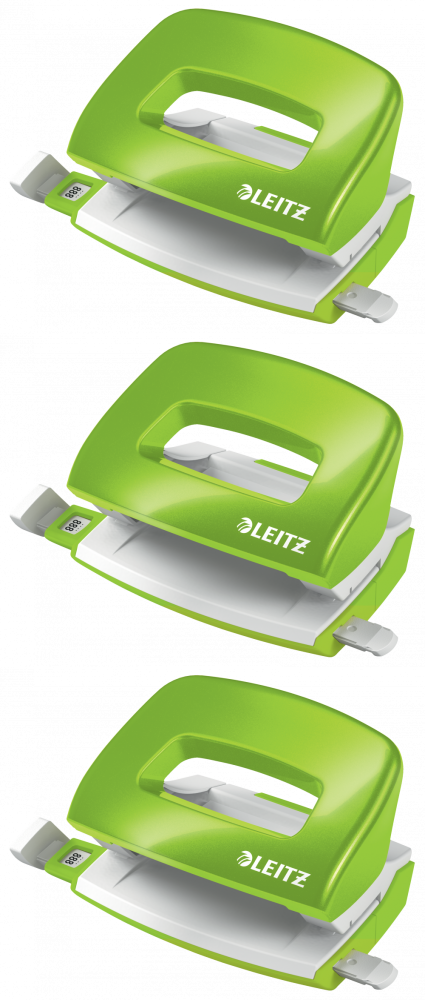 3x Dziurkacz mini Leitz NeXXt Wow, do 10 kartek, metaliczny zielony