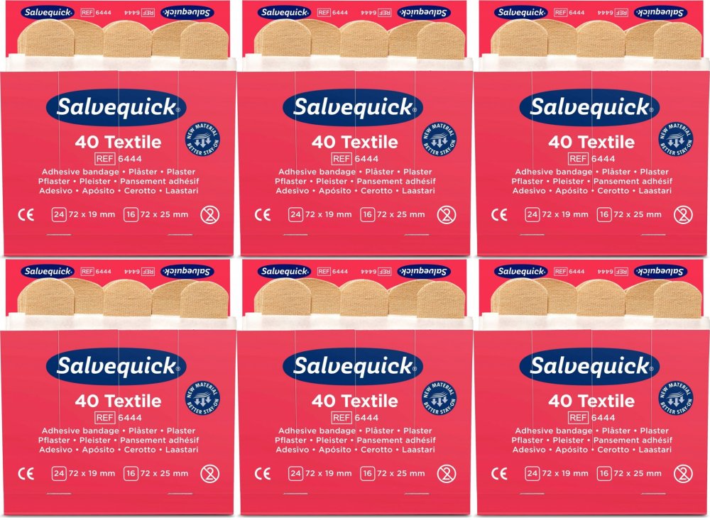 6x Plastry tekstylne Cederroth Salvequick (REF-6444), 40 sztuk