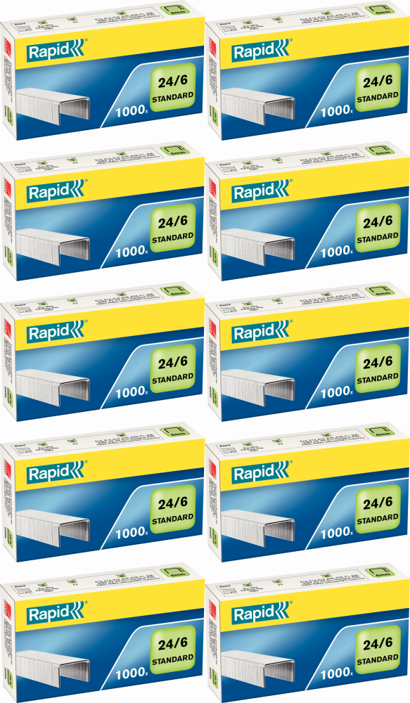 10x Zszywki Rapid Standard, 24/6 1M, 1000 sztuk, srebrny