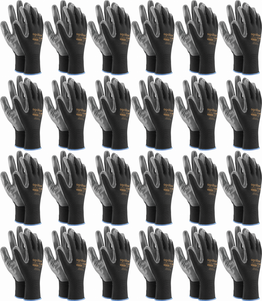 24x Rękawice robocze Ogrifox OX-NITRICAR BS, powlekane, rozmiar 10, czarno-szary