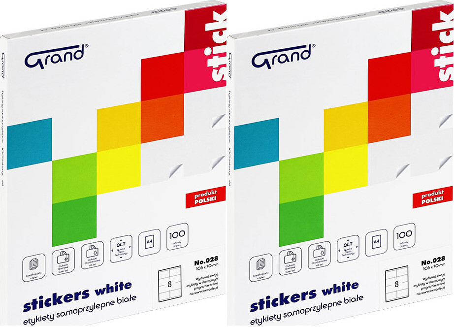 2x Etykiety samoprzylepne Grand No.028, 105x70mm, 100 arkuszy, biały