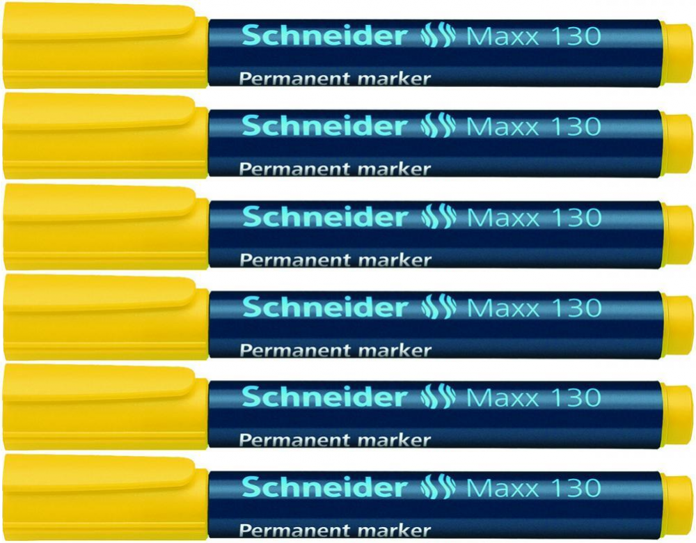 6x marker permanentny Schneider Maxx 130, okrągła, 1-3mm, żółty