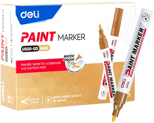 12x Marker olejowy Deli, okrągła, 2mm, złoty