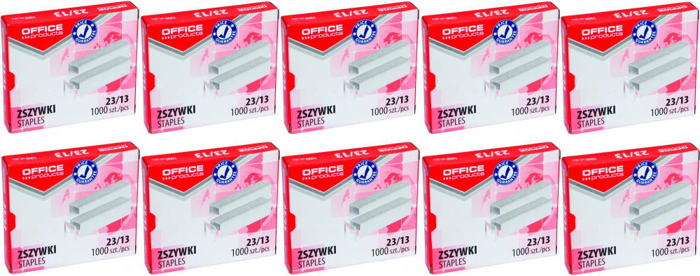 10x zszywki Office Products 23/13, 1000 sztuk, srebrny