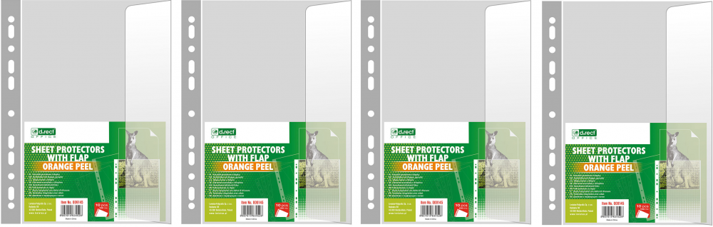 4x koszulki groszkowe D.Rect, z klapką, A4, 100μm, 10 sztuk, transparentny