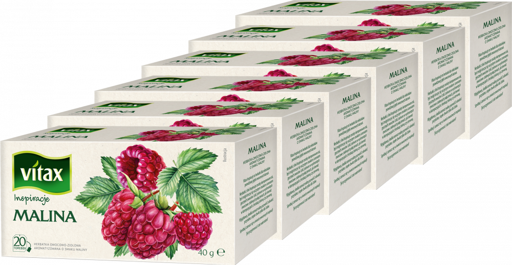 6x Herbata owocowa w torebkach Vitax Inspirations, malina, 20 sztuk x 2g