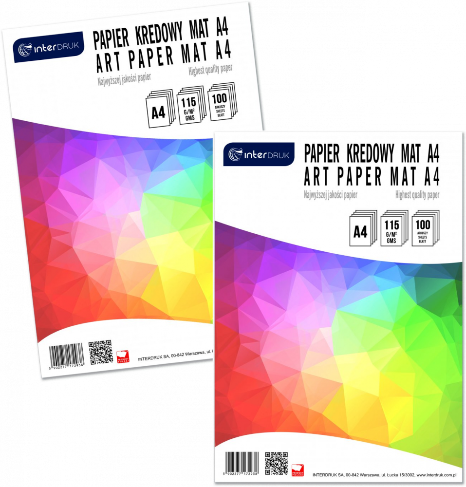 2x Papier kredowy Interdruk, A4, 115g/m2, 100 arkuszy, matowy