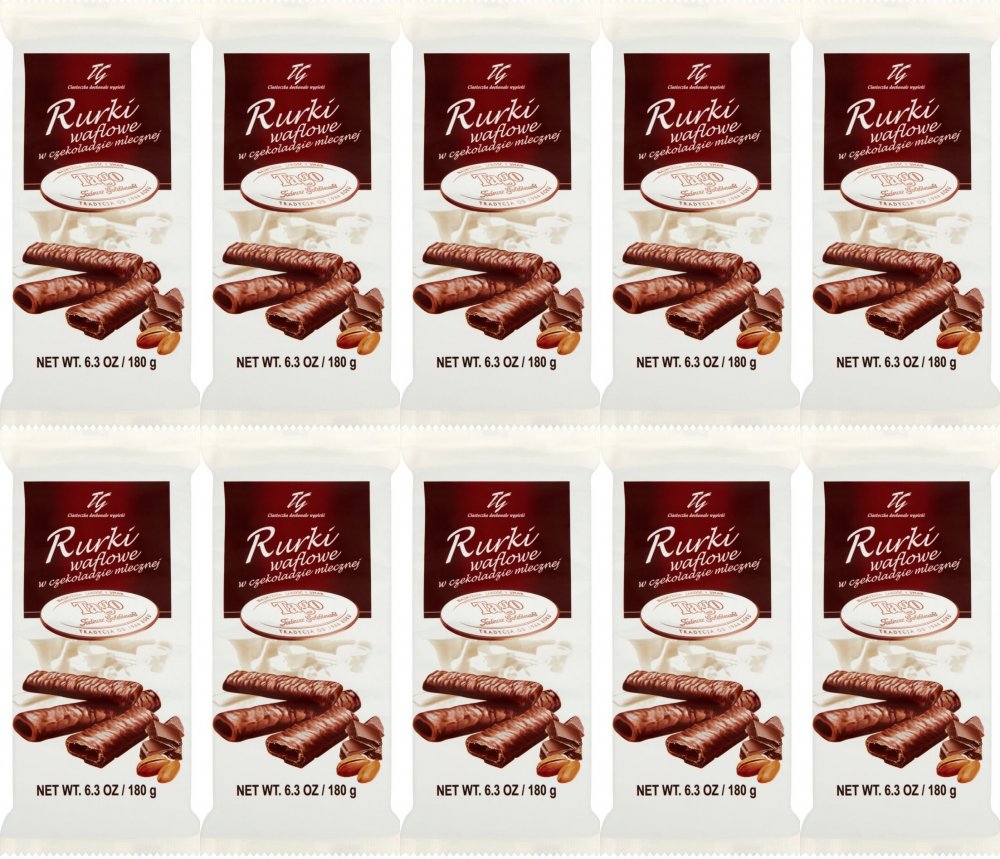 10x Rurki waflowe Tago, w czekoladzie mlecznej, 180g
