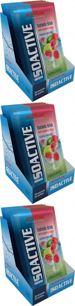 3x Napój izotoniczny Activlab Isoactive, w saszetkach, malina-limonka, 20 sztuk x 31.50g