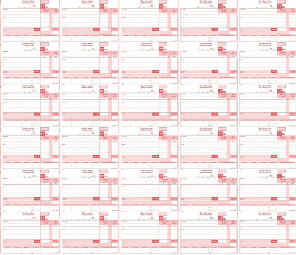 48x Druk akcydensowy Kasa przyjmie Emerson 401-5, A6, 1 kopia, 80k