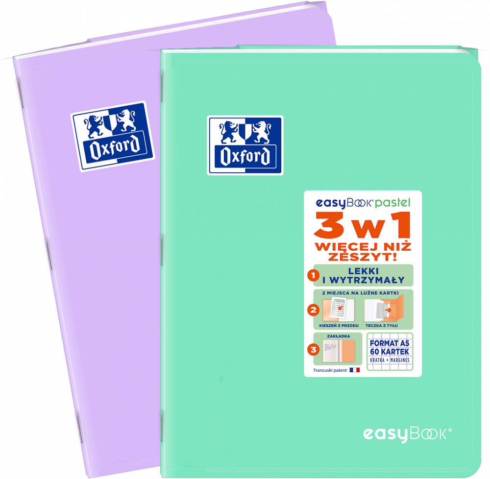 2x Zeszyt w kratkę Oxford easyBook Pastel, A5, 60 kartek, mix kolorów pastelowych