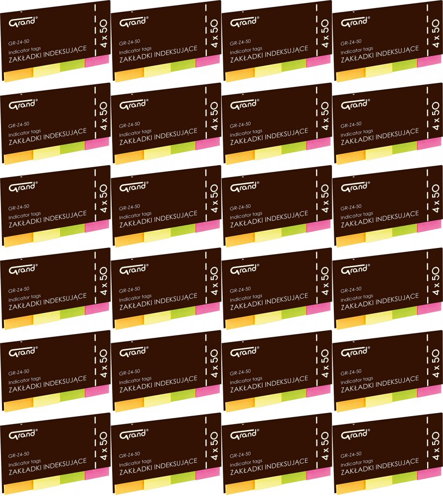 24x Zakładki samoprzylepne Grand GR-Z4-50, flagi, indeksujące, papier, 50x20mm, 4x50 sztuk, mix kolorów