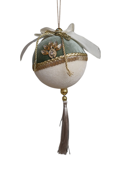 Zawieszka Bombka aksamit biało-zielona 20cm