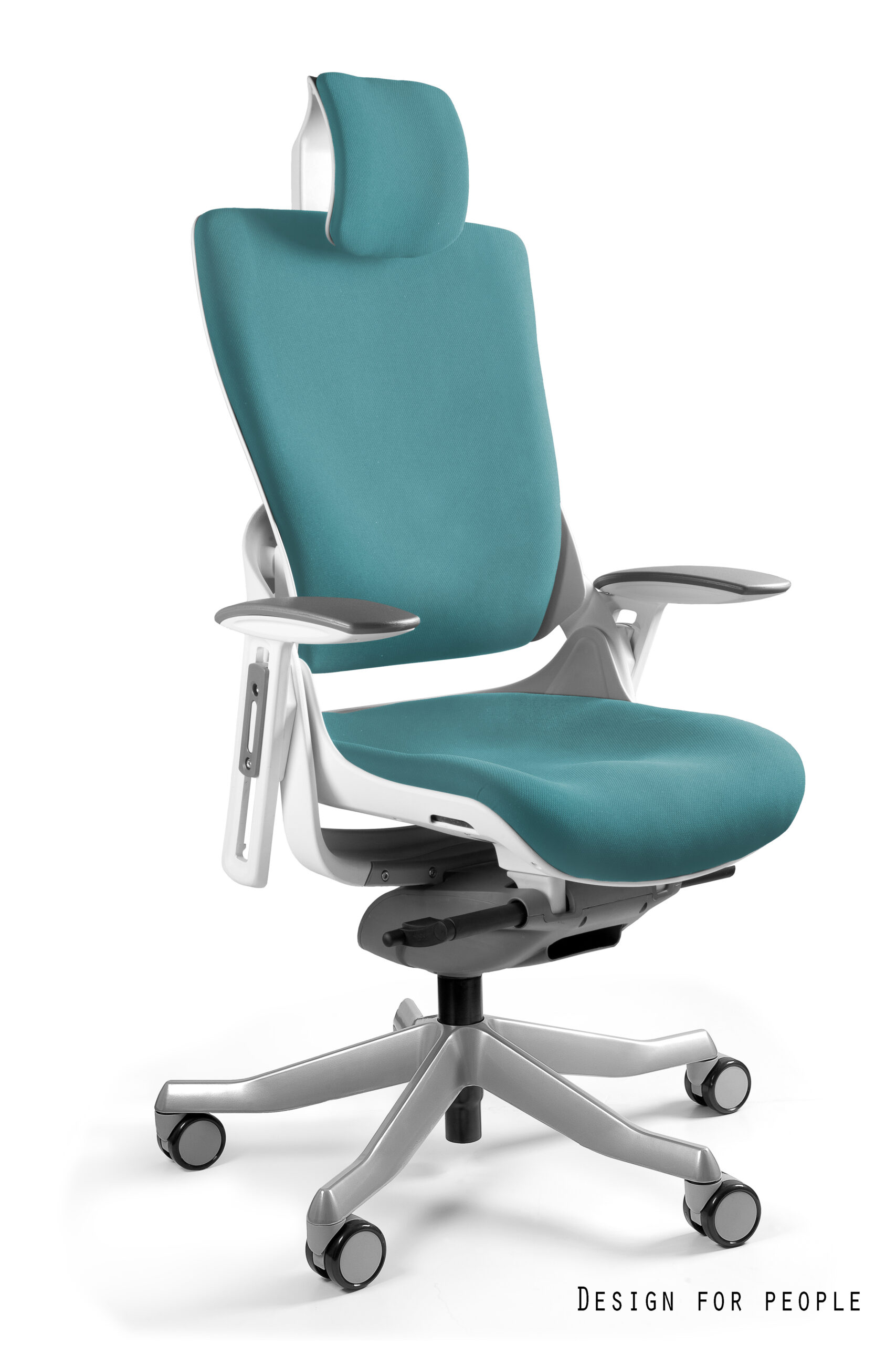 Fotel ergonomiczny WAU 2 (Kolor stelaża: Biały stelaż, Materiał na siedzisku i oparciu / Kolor: BL413 Tealblue)
