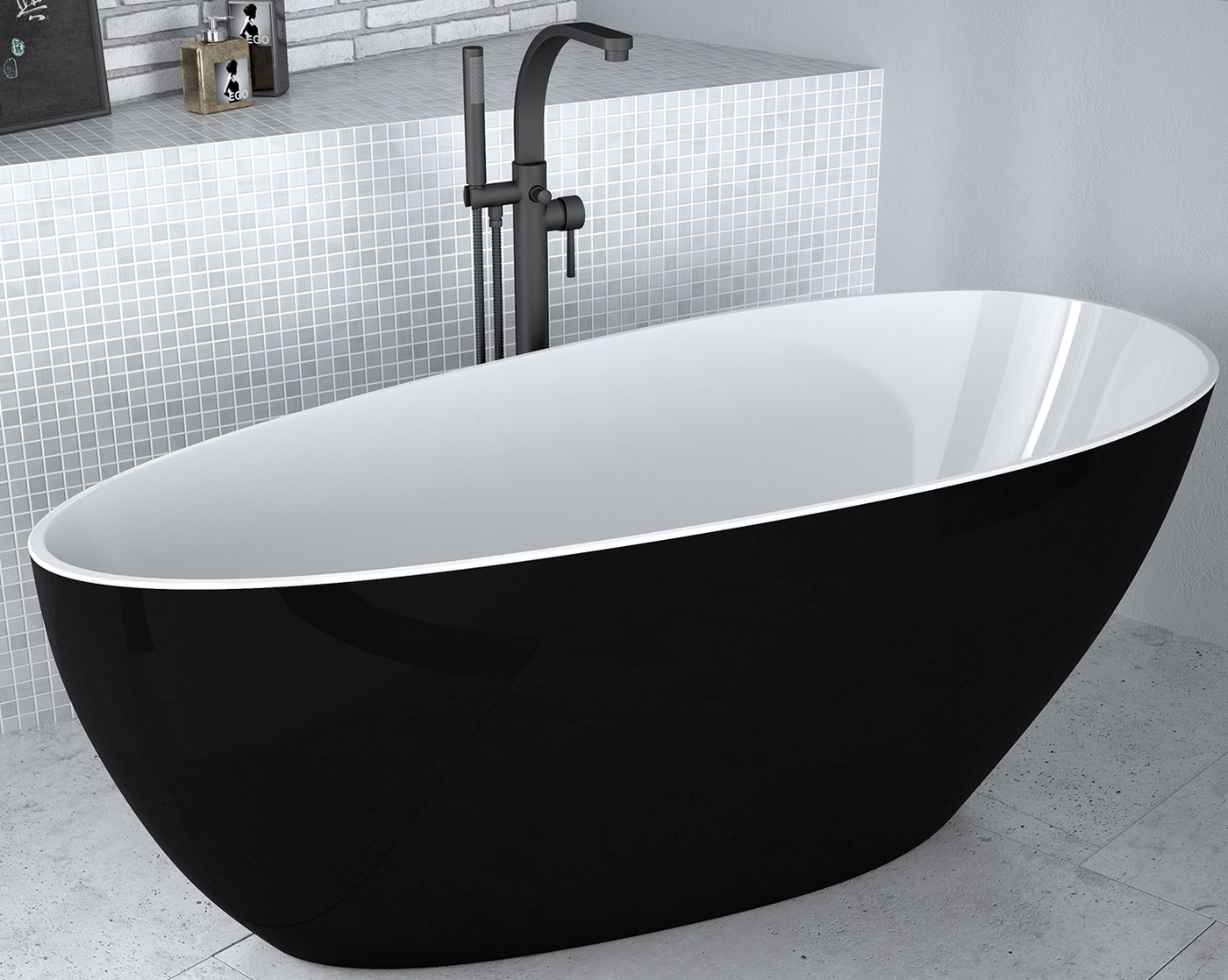 Besco Goya wanna wolnostojąca 160x70 cm owalna biała/czarna #WMD-160-GBW