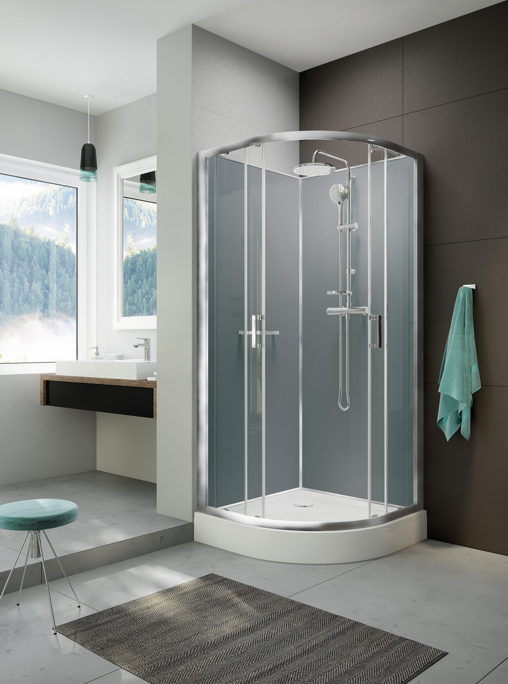 Sanplast Classic II Mineral kabina z brodzikiem i zestawem prysznicowym 90x90 cm półokrągła srebrny połysk/szkło przezroczyste ...